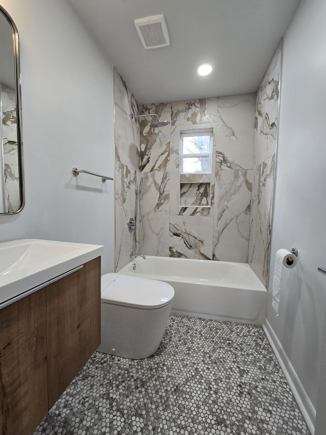 Renovated investor property bathroom after Kidoti Clean rehab cleaning, Birmingham AL